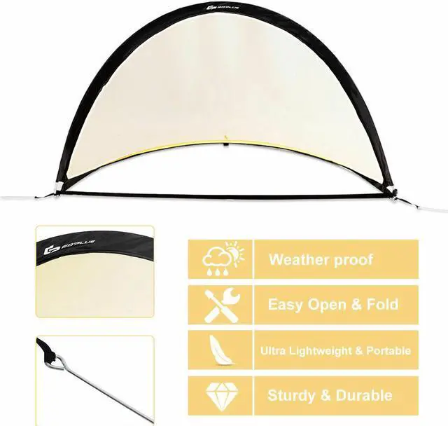 Alt view image 3 of 7 - Set of 2 Portable Pop-Up Soccer Goals 6' 4' 2.5' for Backyard w bag and 2 stakes