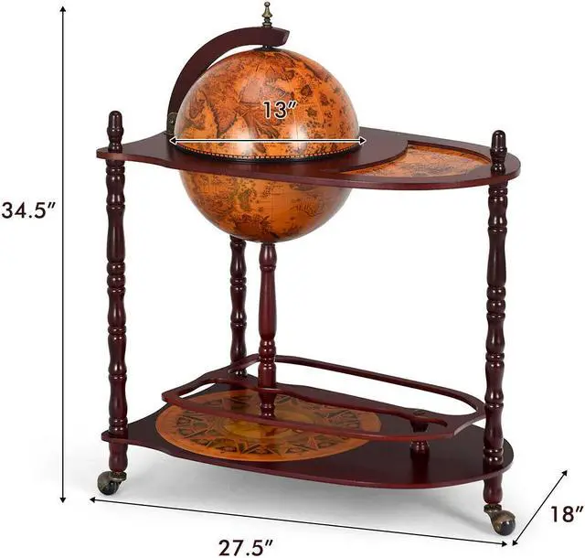 Alt view image 5 of 7 - Wood Globe Wine Bar Stand 34" H 16th Century Italian Rack Liquor Bottle Shelf