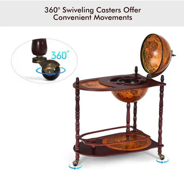 Alt view image 2 of 7 - Wood Globe Wine Bar Stand 34" H 16th Century Italian Rack Liquor Bottle Shelf