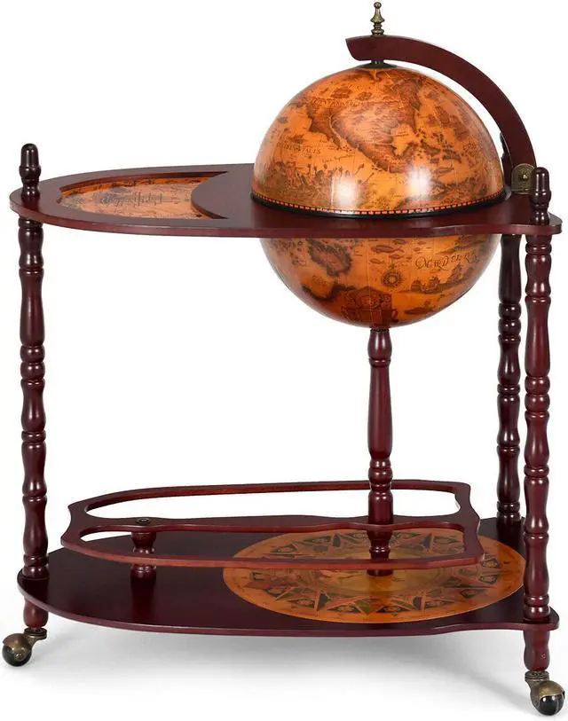 Alt view image 4 of 7 - Wood Globe Wine Bar Stand 34" H 16th Century Italian Rack Liquor Bottle Shelf