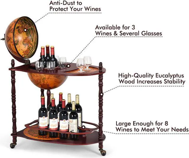 Alt view image 6 of 7 - Wood Globe Wine Bar Stand 34" H 16th Century Italian Rack Liquor Bottle Shelf