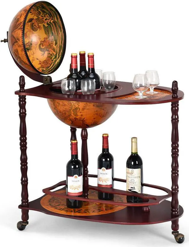 Main image of Wood Globe Wine Bar Stand 34" H 16th Century Italian Rack Liquor Bottle Shelf