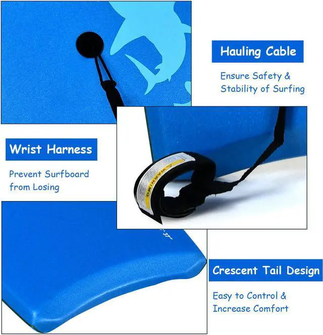 Alt view image 6 of 7 - 37" Lightweight Super Bodyboard Surfing W/Leash EPS Core Boarding Blue Shark