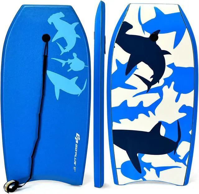 Alt view image 7 of 7 - 37" Lightweight Super Bodyboard Surfing W/Leash EPS Core Boarding Blue Shark
