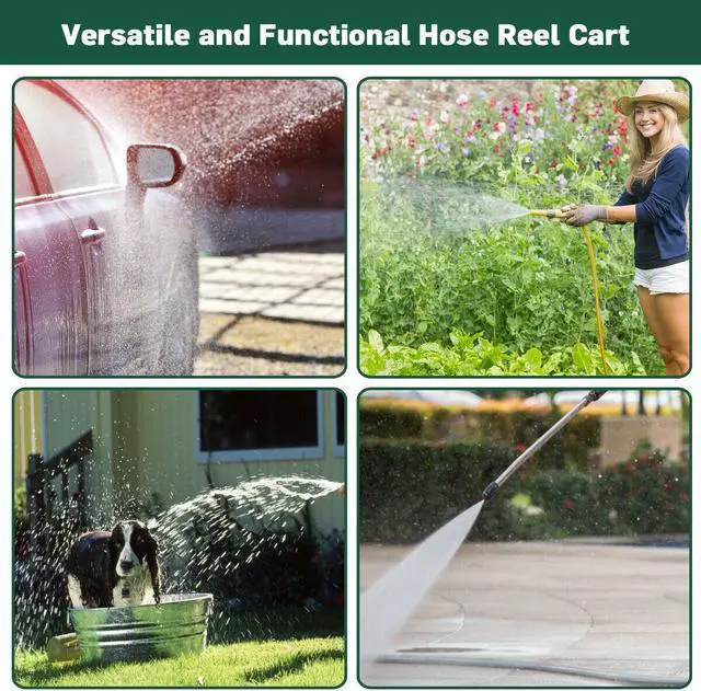 Alt view image 4 of 6 - Garden Water Hose Reel Cart Holds 350ft of 5/8" Hose Outdoor Yard Planting Green