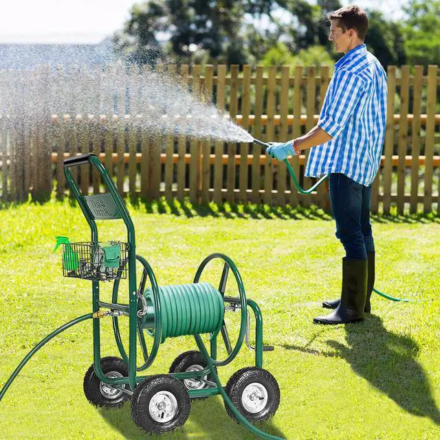 Alt view image 5 of 6 - Garden Water Hose Reel Cart Holds 350ft of 5/8" Hose Outdoor Yard Planting Green