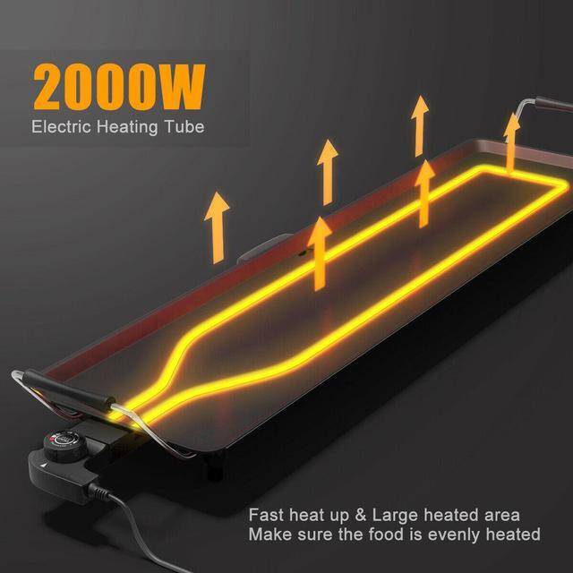 Alt view image 3 of 7 - Electric Teppanyaki Table Top Grill Griddle BBQ Barbecue Nonstick Camping