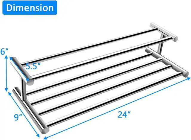 Alt view image 2 of 7 - Wall Mounted Towel Rack Rail Holder Storage Shelf Bathroom Hotel Stainless Steel
