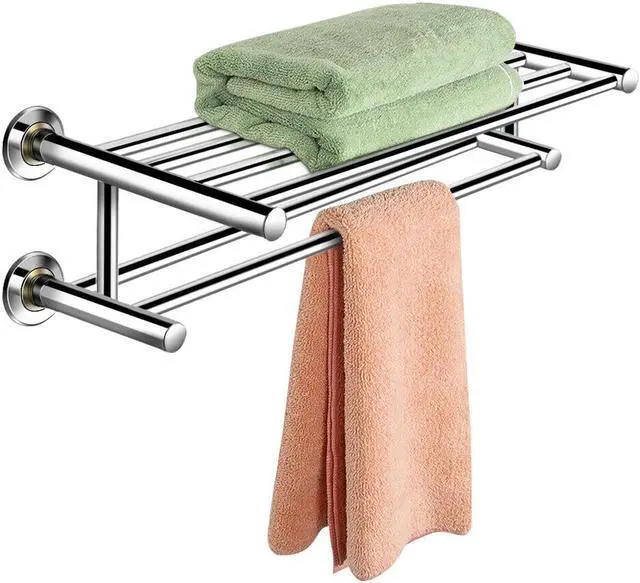 Main image of Wall Mounted Towel Rack Rail Holder Storage Shelf Bathroom Hotel Stainless Steel