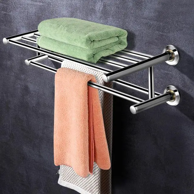 Alt view image 5 of 7 - Wall Mounted Towel Rack Rail Holder Storage Shelf Bathroom Hotel Stainless Steel