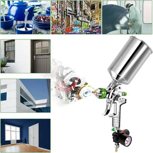 Alt view image 7 of 7 - 2.5mm HVLP Gravity Feed SPRAY GUN Kit w/Regulator Auto Paint Primer Metal Flake
