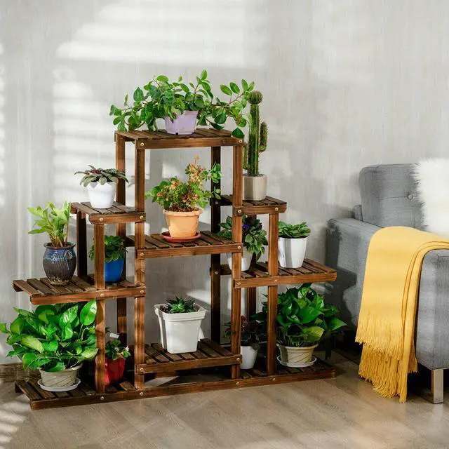 Alt view image 2 of 7 - 6-Tier Flower Wood Stand Plant Display Rack Multifunctional Storage Shelf