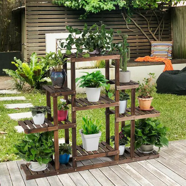 Alt view image 3 of 7 - 6-Tier Flower Wood Stand Plant Display Rack Multifunctional Storage Shelf