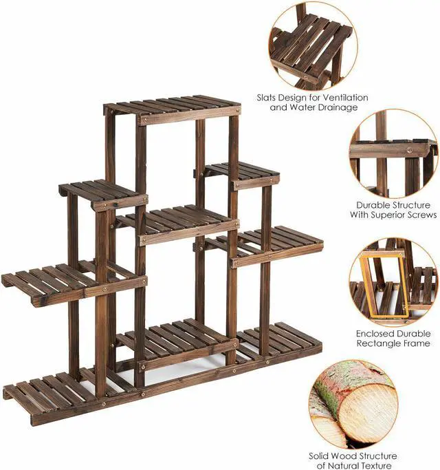 Alt view image 5 of 7 - 6-Tier Flower Wood Stand Plant Display Rack Multifunctional Storage Shelf