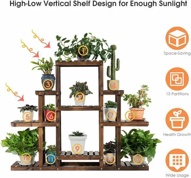 Alt view image 4 of 7 - 6-Tier Flower Wood Stand Plant Display Rack Multifunctional Storage Shelf