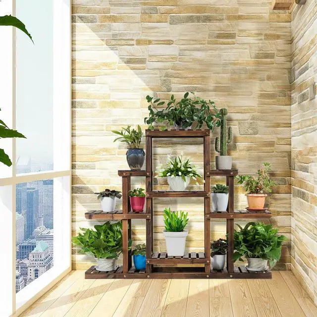Alt view image 7 of 7 - 6-Tier Flower Wood Stand Plant Display Rack Multifunctional Storage Shelf