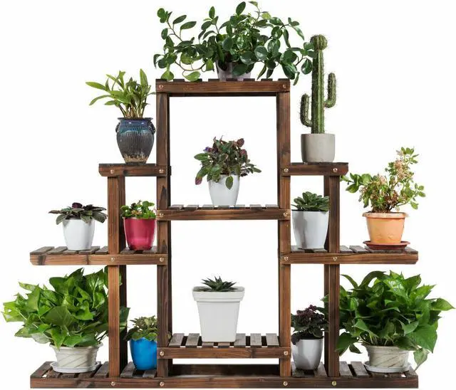 Main image of 6-Tier Flower Wood Stand Plant Display Rack Multifunctional Storage Shelf