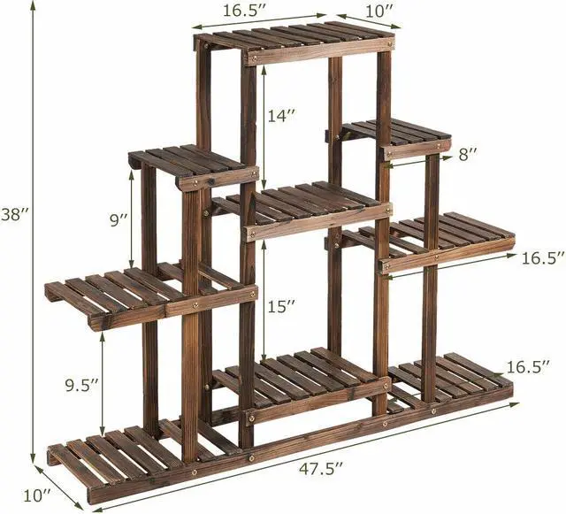 Alt view image 6 of 7 - 6-Tier Flower Wood Stand Plant Display Rack Multifunctional Storage Shelf