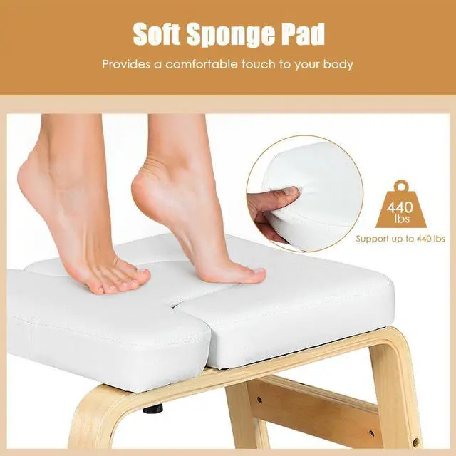 Alt view image 4 of 7 - Yoga Headstand Bench Wood Stand w/ PVC Pads for Family Gym Relieve Fatigue