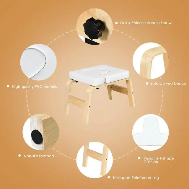 Alt view image 5 of 7 - Yoga Headstand Bench Wood Stand w/ PVC Pads for Family Gym Relieve Fatigue