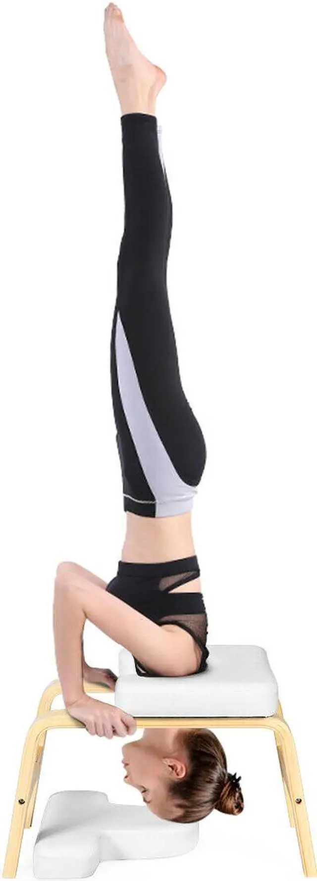 Alt view image 6 of 7 - Yoga Headstand Bench Wood Stand w/ PVC Pads for Family Gym Relieve Fatigue