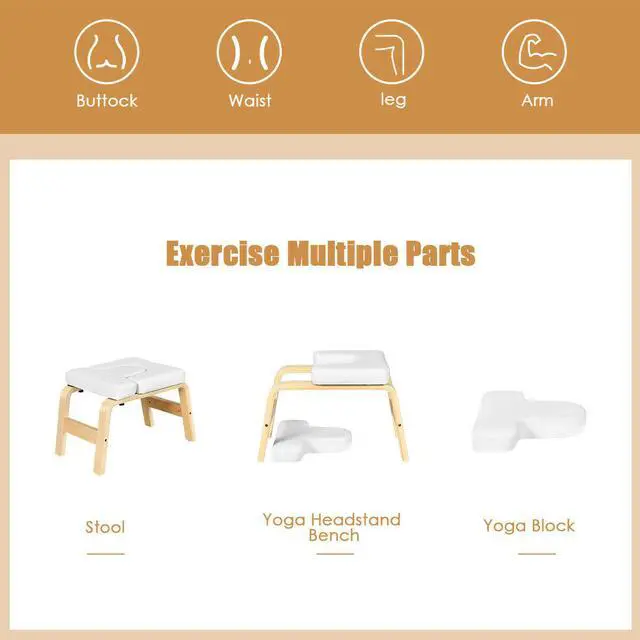 Alt view image 7 of 7 - Yoga Headstand Bench Wood Stand w/ PVC Pads for Family Gym Relieve Fatigue