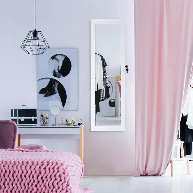 Alt view image 3 of 8 - Wall Door Mounted Mirror Jewelry Cabinet Lockable Armoire Organizer w/ LED Light