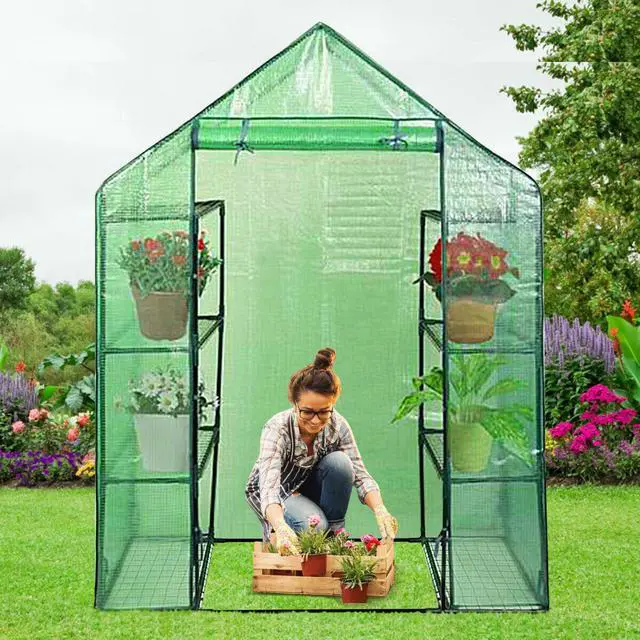 Alt view image 4 of 14 - Costway Portable Mini Walk In Outdoor 4 Tier 8 Shelves Greenhouse