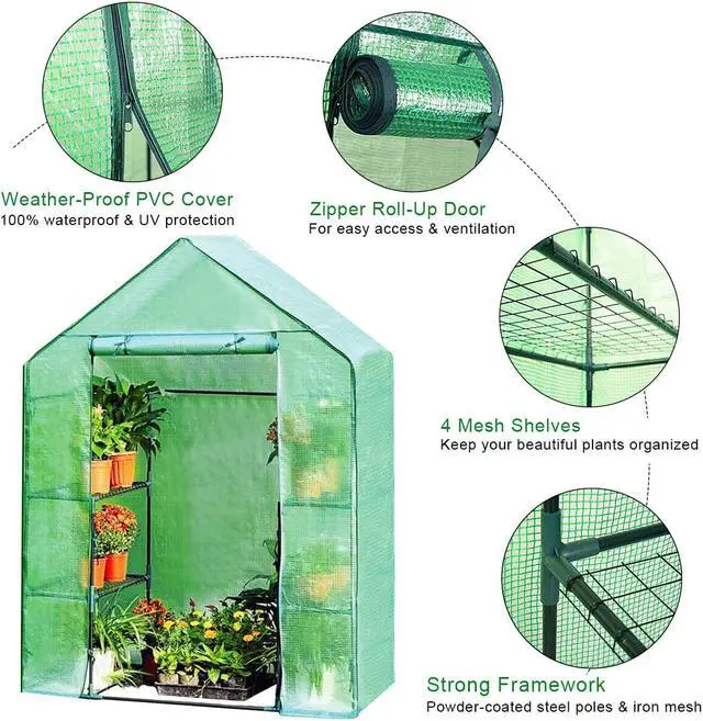 Alt view image 7 of 14 - Costway Portable Mini Walk In Outdoor 4 Tier 8 Shelves Greenhouse