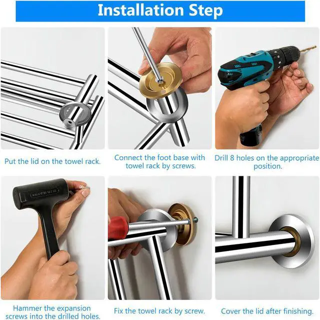 Alt view image 7 of 7 - Wall Mounted Towel Rack Rail Holder Storage Shelf Bathroom Hotel Stainless Steel