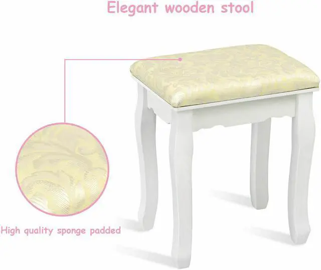 Alt view image 7 of 7 - 5 Drawers Vanity Makeup Dressing Table Stool Set Lighted Mirror W/12 LED Bulbs