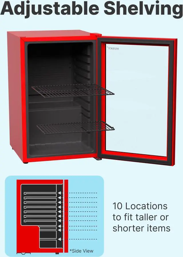 Alt view image 7 of 7 - Husky 2.3 Cu. Ft. Large Glass Door Large Beverage Refrigerator Mini Fridge (Red)