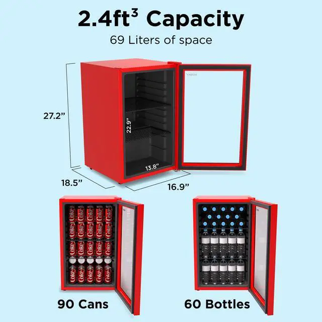 Alt view image 5 of 7 - Husky 2.3 Cu. Ft. Large Glass Door Large Beverage Refrigerator Mini Fridge (Red)