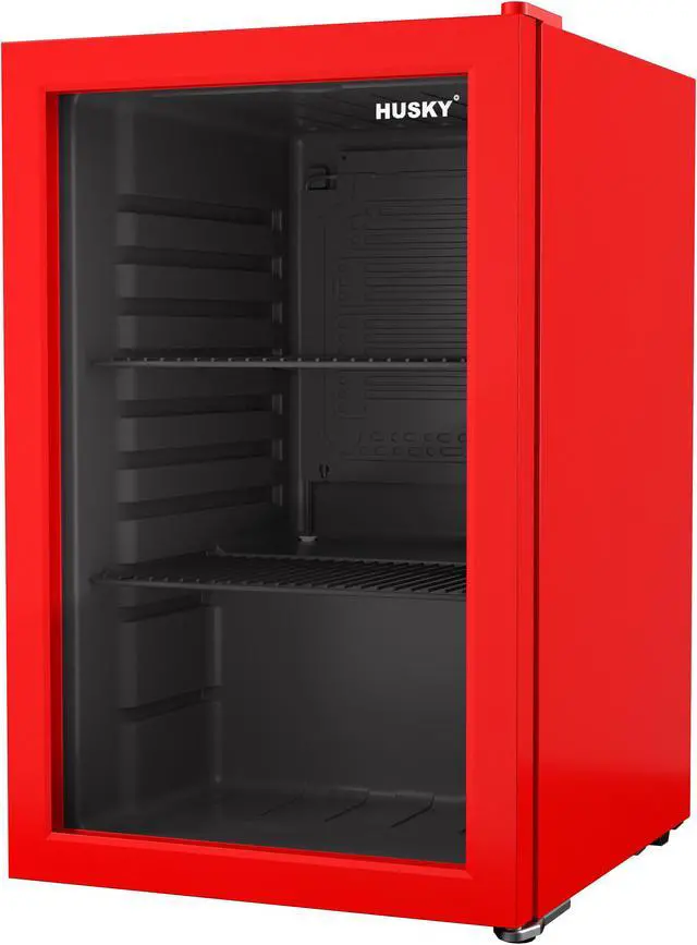 Main image of Husky 2.3 Cu. Ft. Large Glass Door Large Beverage Refrigerator Mini Fridge (Red)