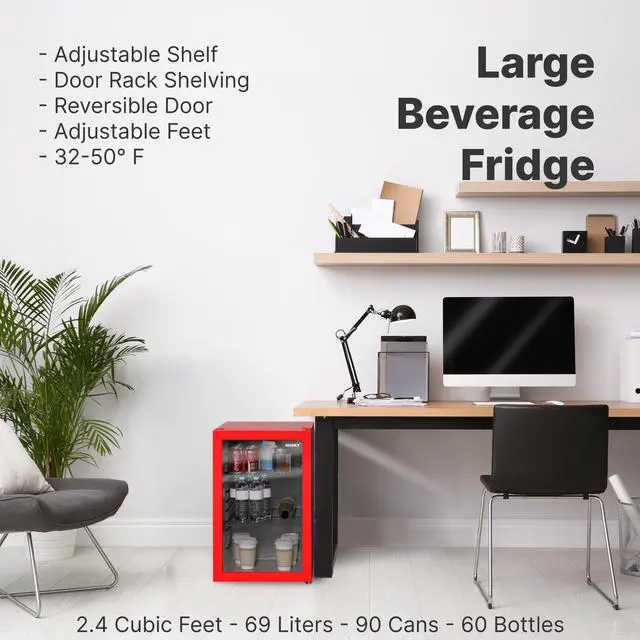 Alt view image 4 of 7 - Husky 2.3 Cu. Ft. Large Glass Door Large Beverage Refrigerator Mini Fridge (Red)