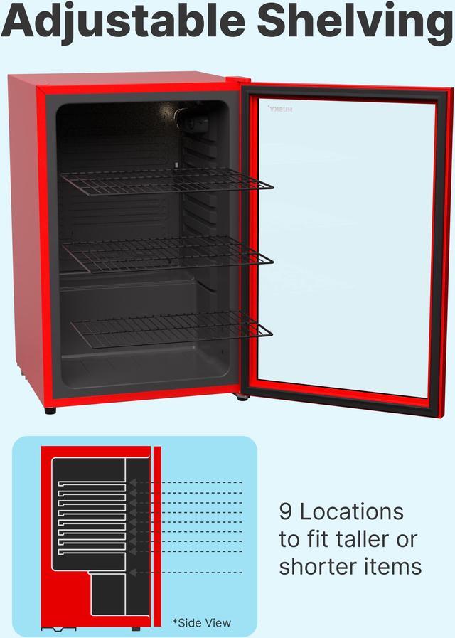 Alt view image 7 of 7 - Husky XL Glass Door 4.6 Cu. ft. Mini Fridge Beverage Refrigerator (Red)