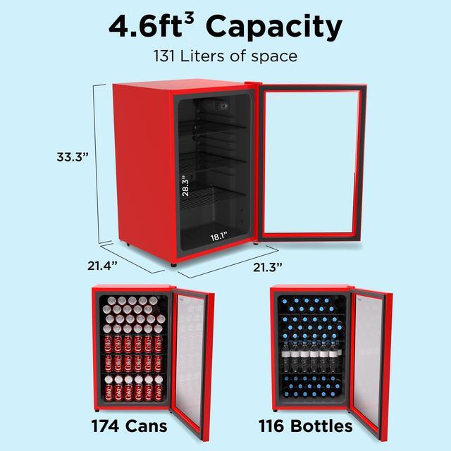 Alt view image 5 of 7 - Husky XL Glass Door 4.6 Cu. ft. Mini Fridge Beverage Refrigerator (Red)
