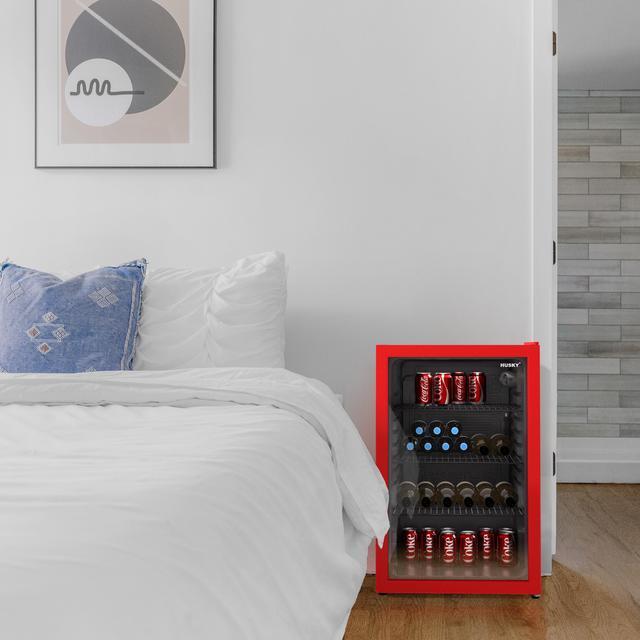 Alt view image 3 of 7 - Husky XL Glass Door 4.6 Cu. ft. Mini Fridge Beverage Refrigerator (Red)