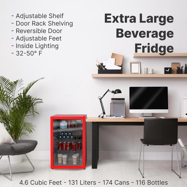 Alt view image 8 of 7 - Husky XL Glass Door 4.6 Cu. ft. Mini Fridge Beverage Refrigerator (Red)