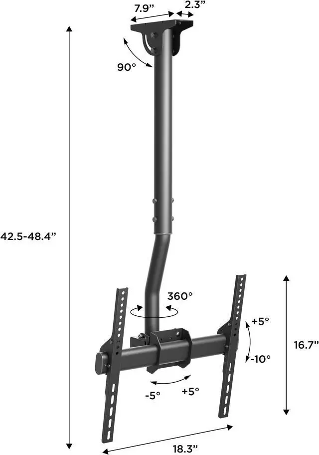 Alt view image 7 of 7 - 24-60 in TV Ceiling Mount for TV's up to 110lbs. TV Bracket for Wall, Ready to Install Fully Assembled