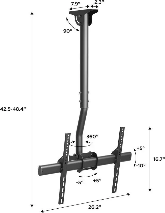 Alt view image 5 of 7 - 37-90 in. Height Adjustable TV Ceiling Mount for TVs up to 110lbs   with Touch Tilt Technology