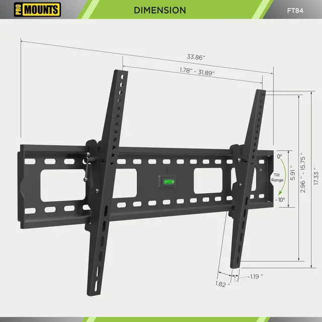 Alt view image 6 of 7 - ProMounts Tilting TV Wall Mount for 50"-90" TVs, Holds Up to 165 lbs