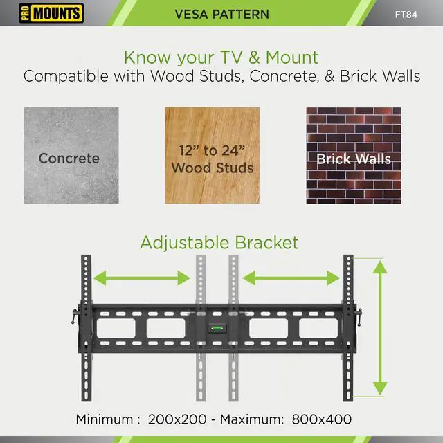 Alt view image 5 of 7 - ProMounts Tilting TV Wall Mount for 50"-90" TVs, Holds Up to 165 lbs