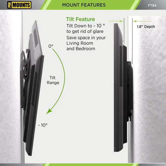 Alt view image 4 of 7 - ProMounts Tilting TV Wall Mount for 50"-90" TVs, Holds Up to 165 lbs