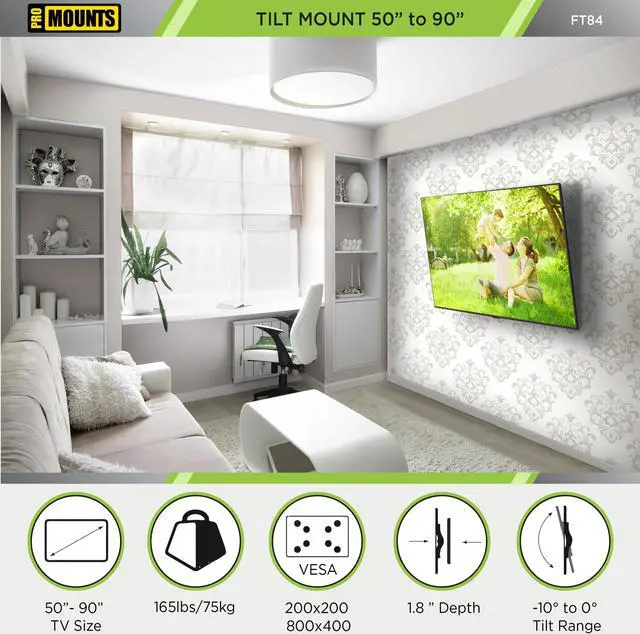 Alt view image 2 of 7 - ProMounts Tilting TV Wall Mount for 50"-90" TVs, Holds Up to 165 lbs