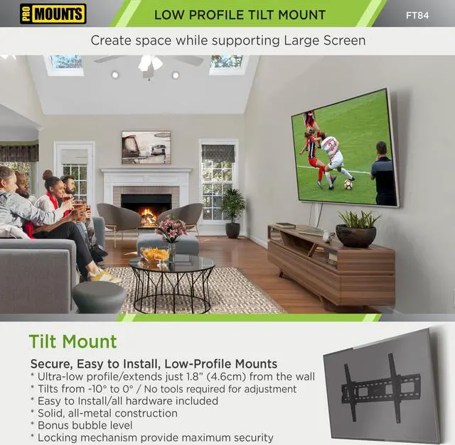 Alt view image 3 of 7 - ProMounts Tilting TV Wall Mount for 50"-90" TVs, Holds Up to 165 lbs