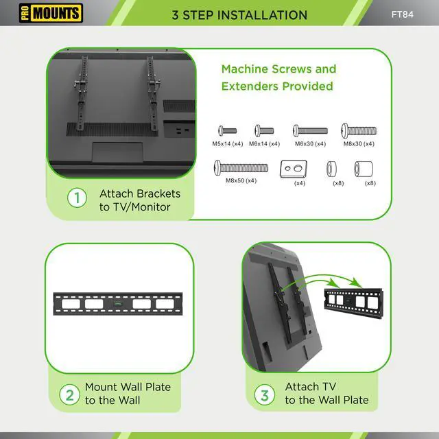 Alt view image 7 of 7 - ProMounts Tilting TV Wall Mount for 50"-90" TVs, Holds Up to 165 lbs