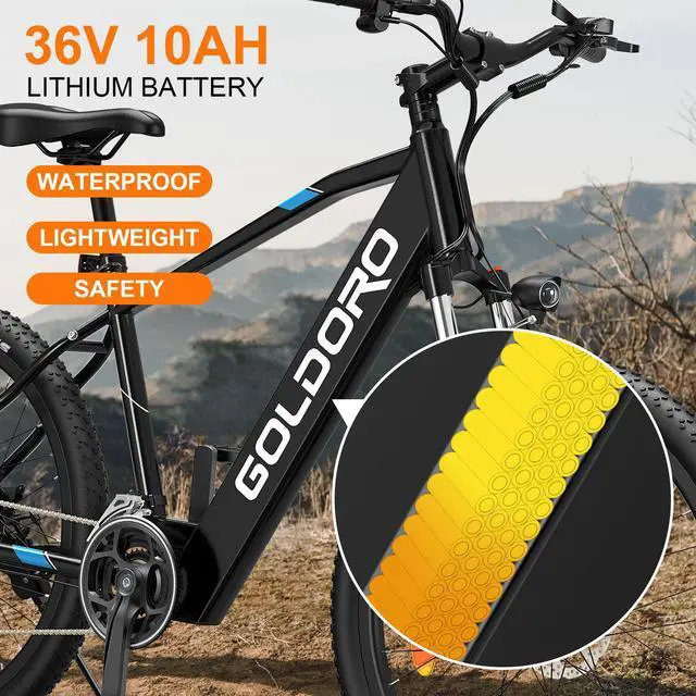 Alt view image 5 of 7 - Goldoro X7 350W Electric Mountain Bike, 36V Brushless Motor with 10AH Lithium Battery, Max Speed 17.4 MPH, 62 Mile Range, Shimano 21 Speed, Black