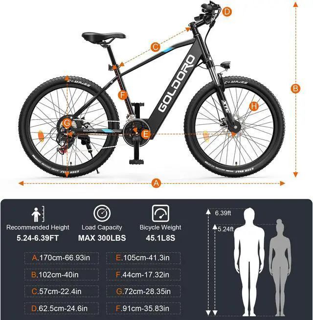 Alt view image 6 of 7 - Goldoro X7 350W Electric Mountain Bike, 36V Brushless Motor with 10AH Lithium Battery, Max Speed 17.4 MPH, 62 Mile Range, Shimano 21 Speed, Black