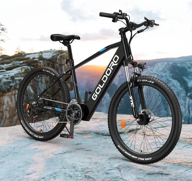 Alt view image 7 of 7 - Goldoro X7 350W Electric Mountain Bike, 36V Brushless Motor with 10AH Lithium Battery, Max Speed 17.4 MPH, 62 Mile Range, Shimano 21 Speed, Black